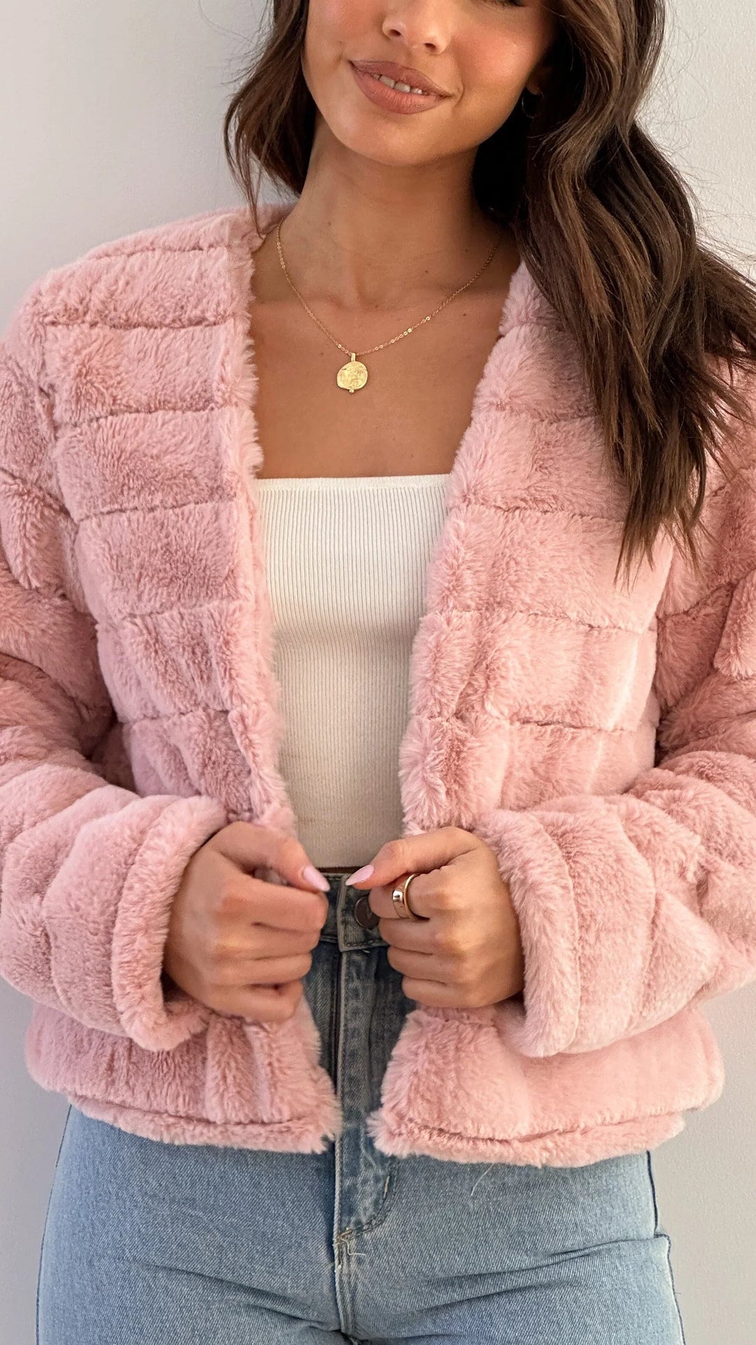 Women's Short Faux-Fur Blazer with Open Collar