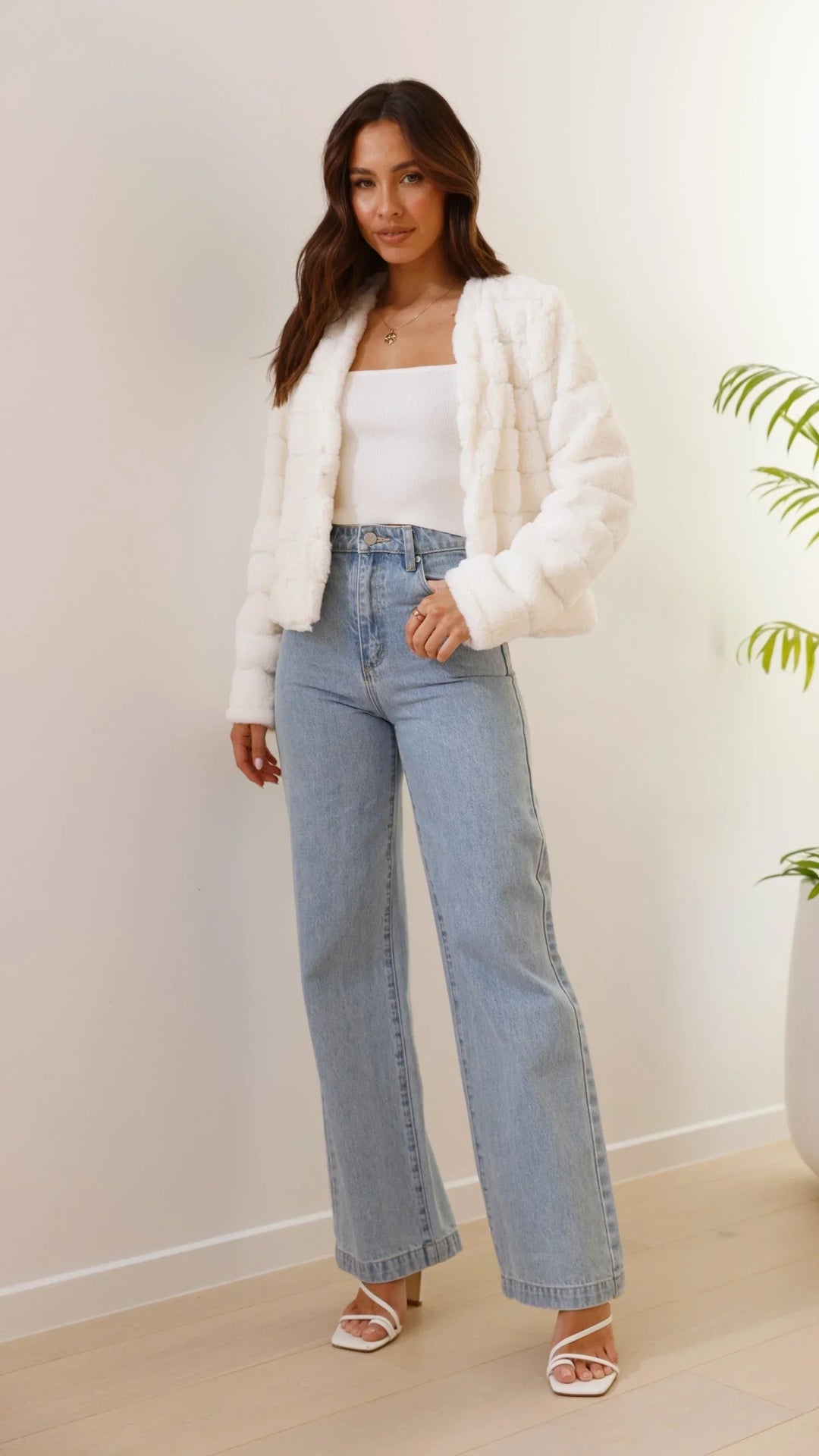 Women's Short Faux-Fur Blazer with Open Collar