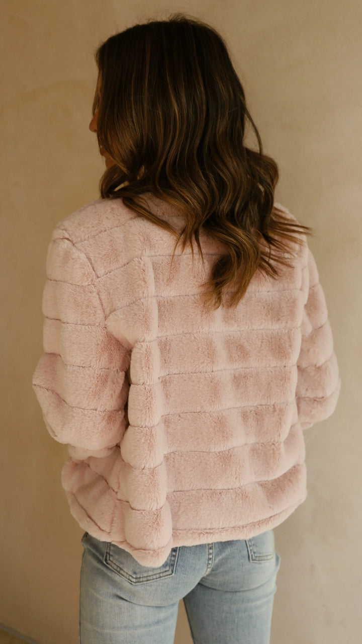 Women's Short Faux-Fur Blazer with Open Collar