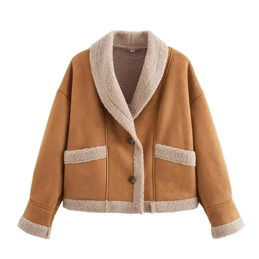 Women's Winter Blazer in Faux Suede with Warm Lining
