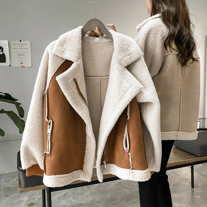 Faux Fur Blazer for Women with Wide Collar