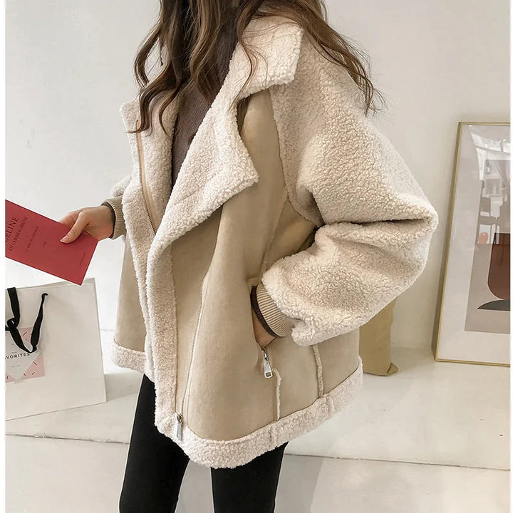 Faux Fur Blazer for Women with Wide Collar