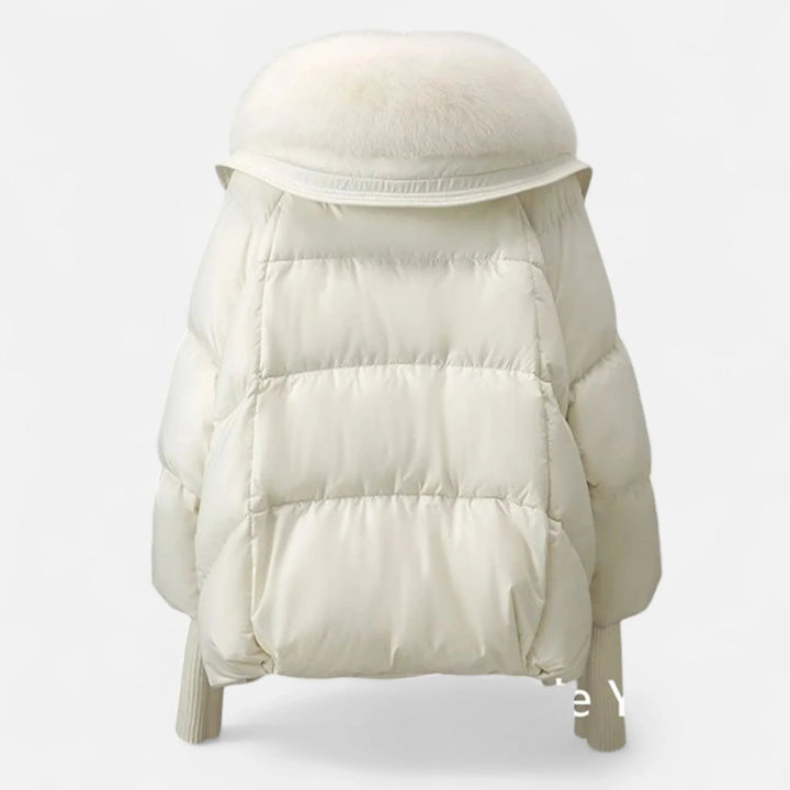Women's blazer with faux fur collar and ribbed sleeves