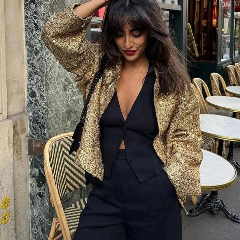Chic Women's Blazer with Sequins and Elegant Cut