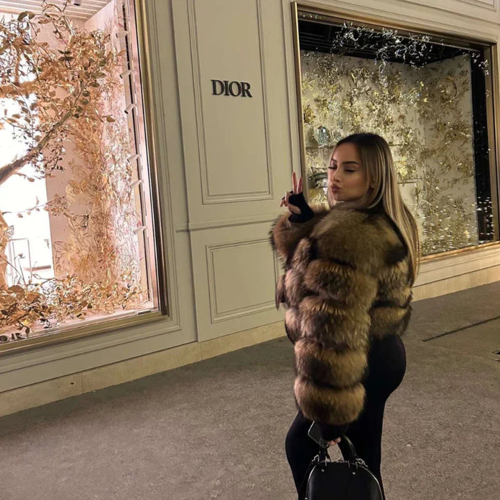 Women's faux-fur blazer with long sleeves
