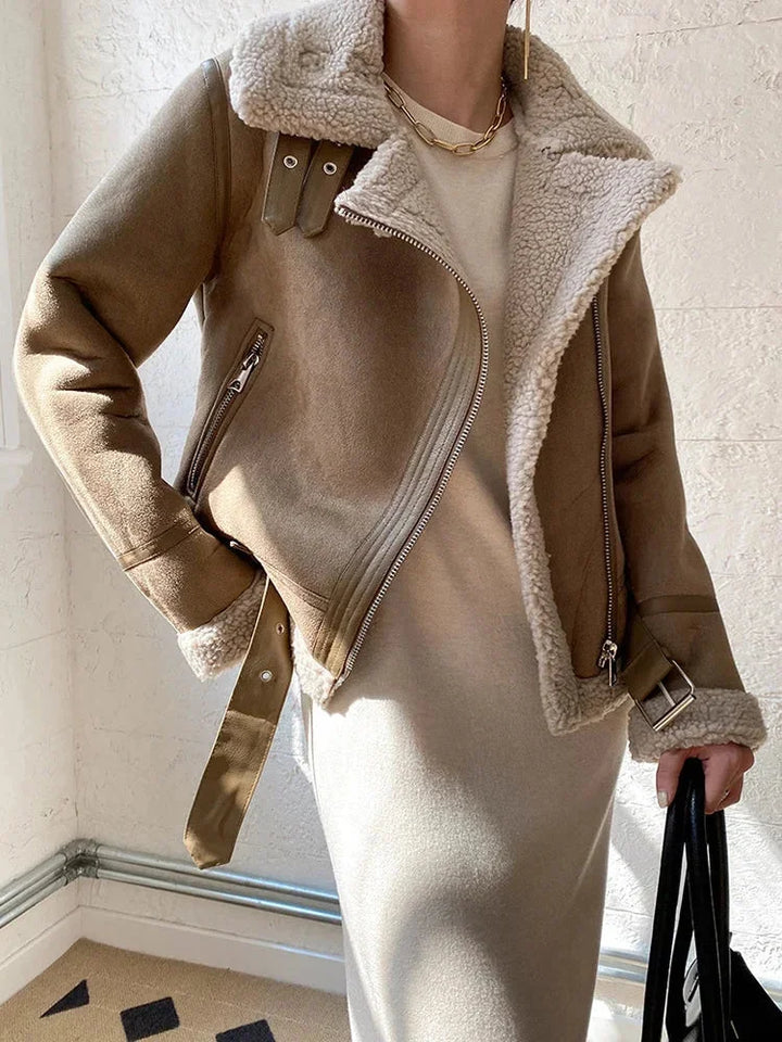 Women's suedette blazer with shearling-effect lining