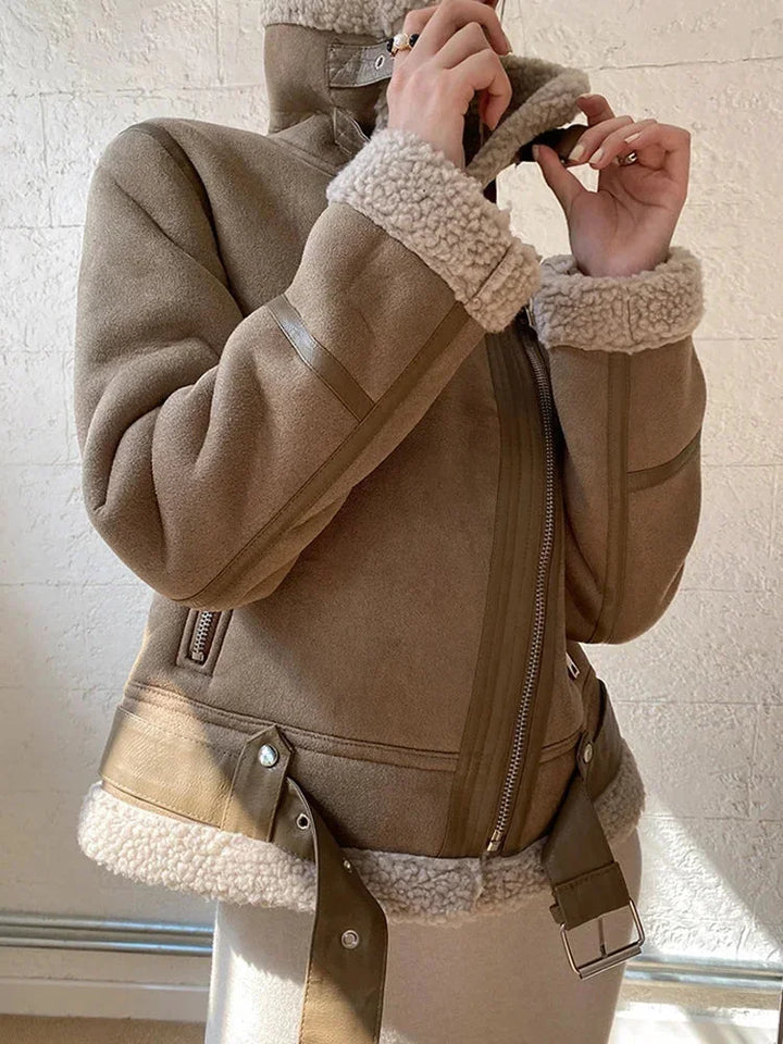 Women's suedette blazer with shearling-effect lining