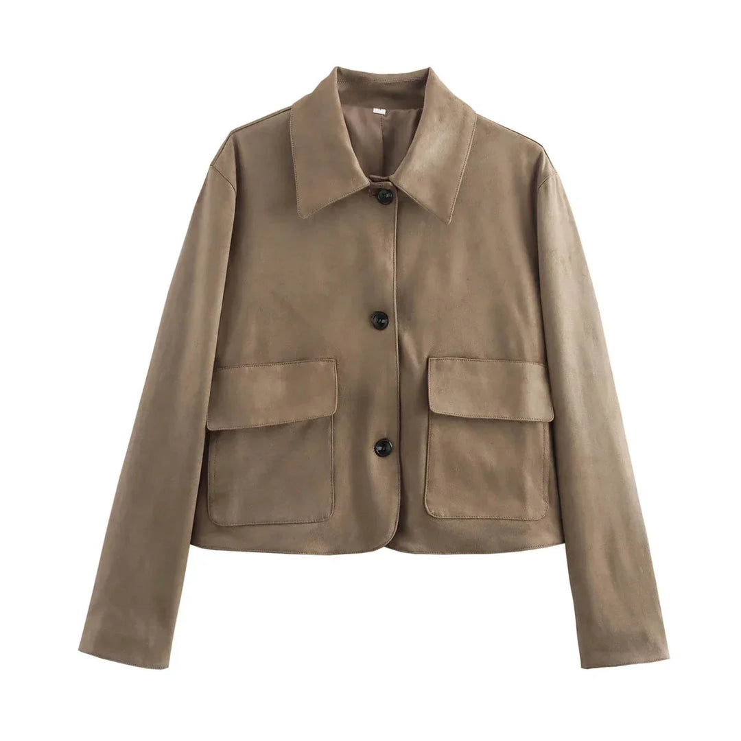 Chic Brown Women's Blazer with Buttons and a Classic Collar
