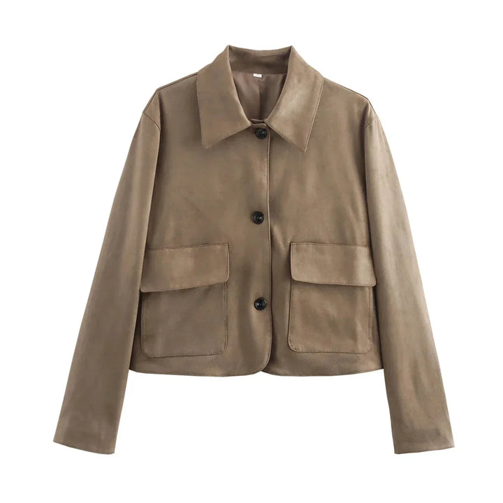 Chic Brown Women's Blazer with Buttons and a Classic Collar
