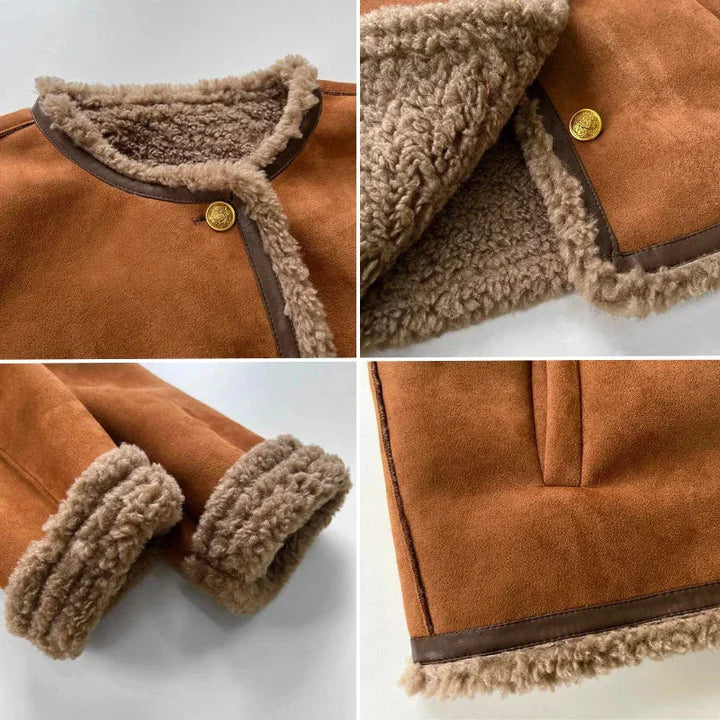 Brown Suedette Blazer for Women with Front Buttons