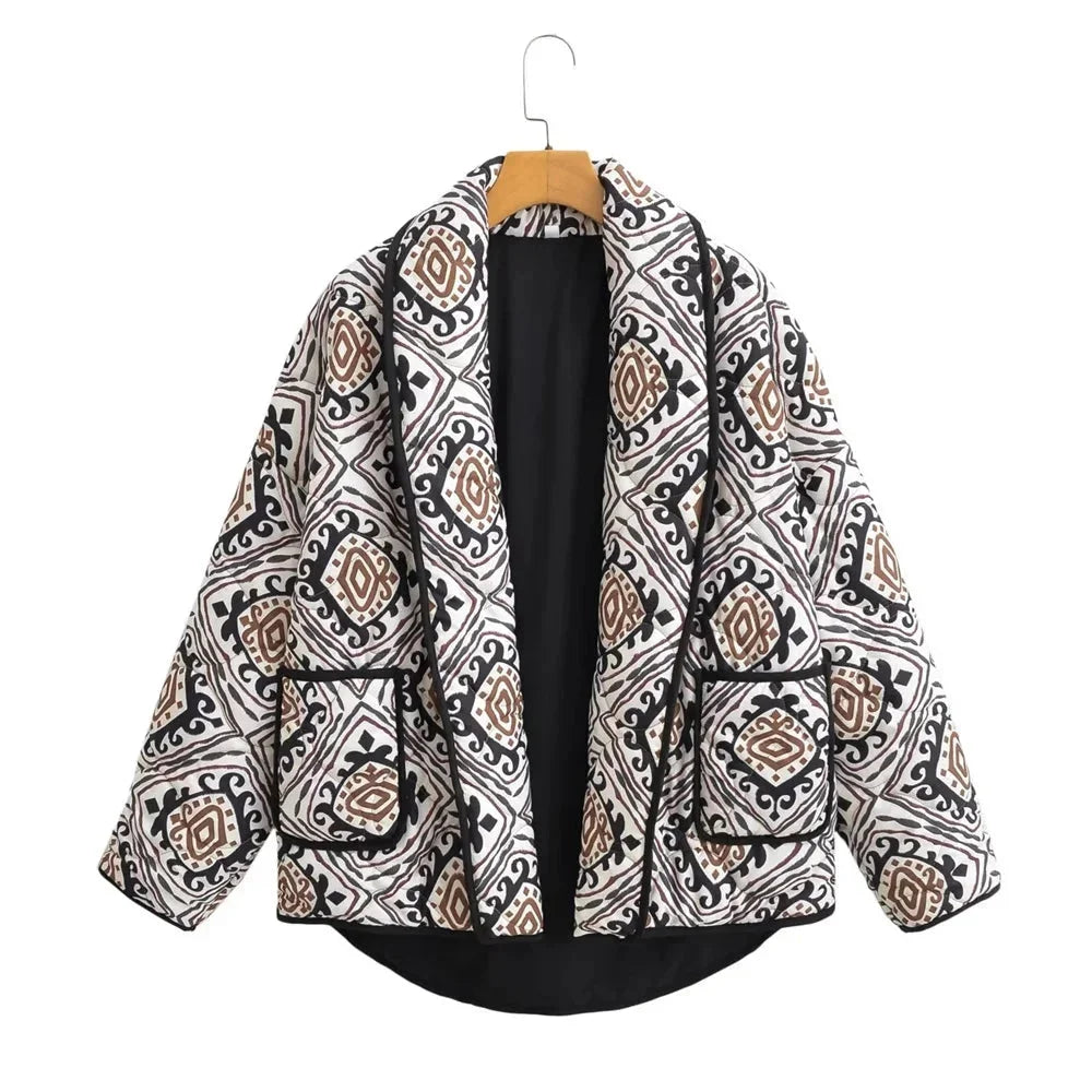 Colorful Quilted Women's Blazer with Wide Sleeves