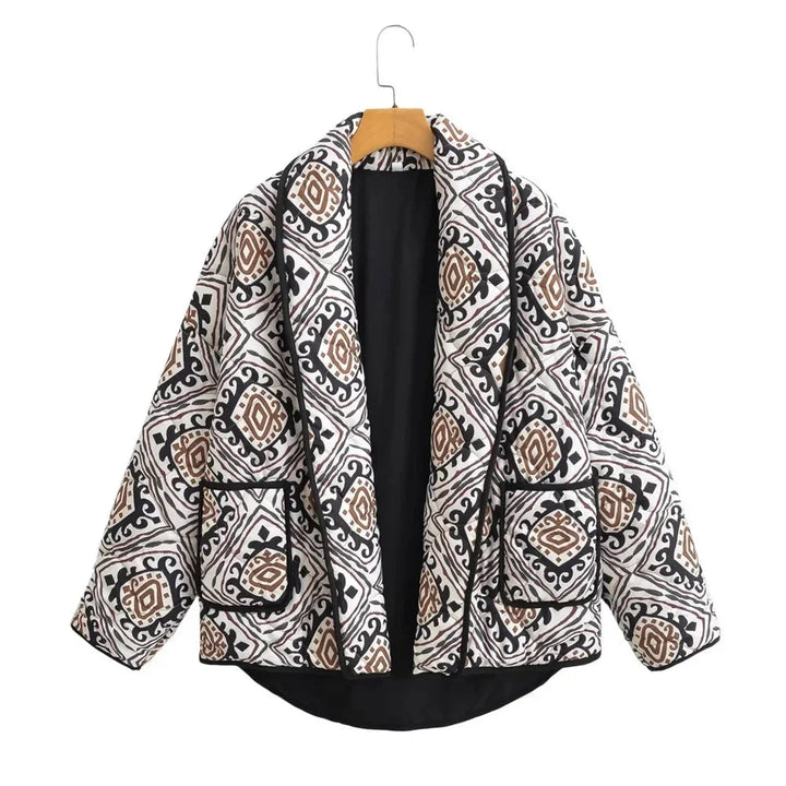 Colorful Quilted Women's Blazer with Wide Sleeves