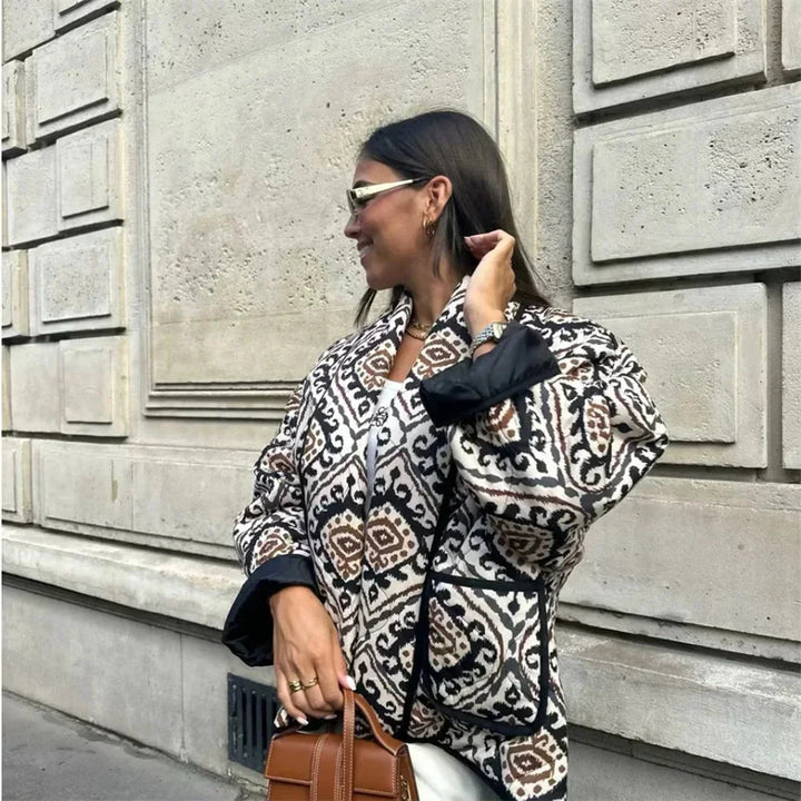 Colorful Quilted Women's Blazer with Wide Sleeves