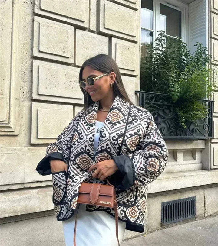 Colorful Quilted Women's Blazer with Wide Sleeves