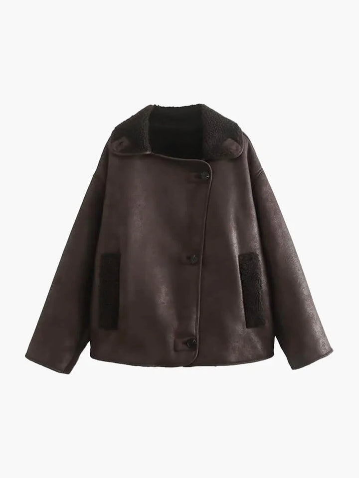 Oversized women's dark brown shearling-effect blazer