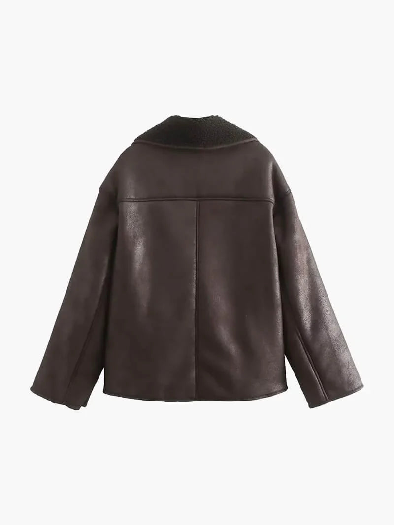 Oversized women's dark brown shearling-effect blazer