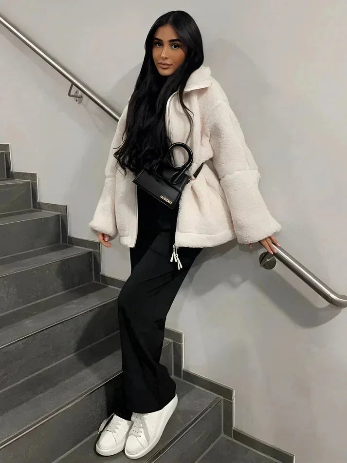 Women's cozy teddy-style blazer with a loose fit