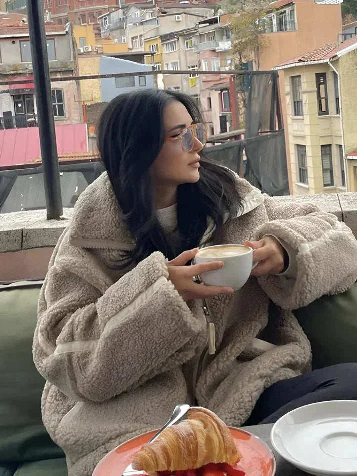 Women's cozy teddy-style blazer with a loose fit