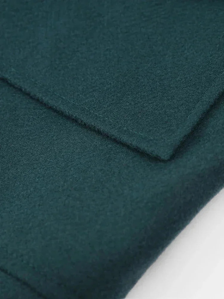Dark green blazer for women with faux fur collar