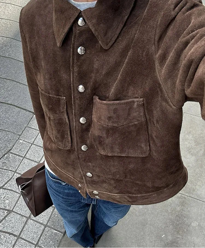 Brown Women's Blazer with Buttons and Pockets