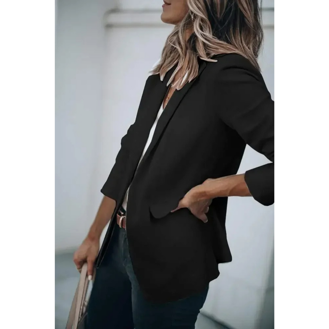 Mia's Solid Color Blazer Featuring Puffed Sleeves