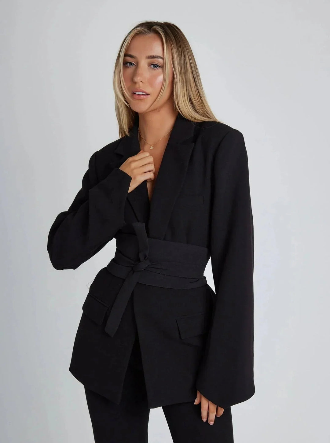 Wrap Blazer for Women with Tie Belt and Long Sleeves