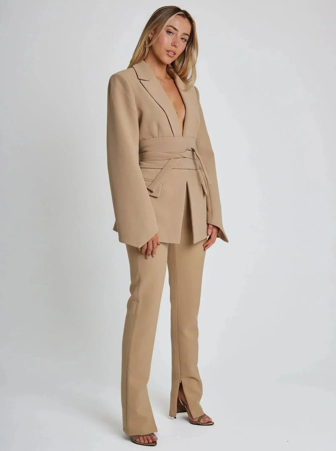 Wrap Blazer for Women with Tie Belt and Long Sleeves