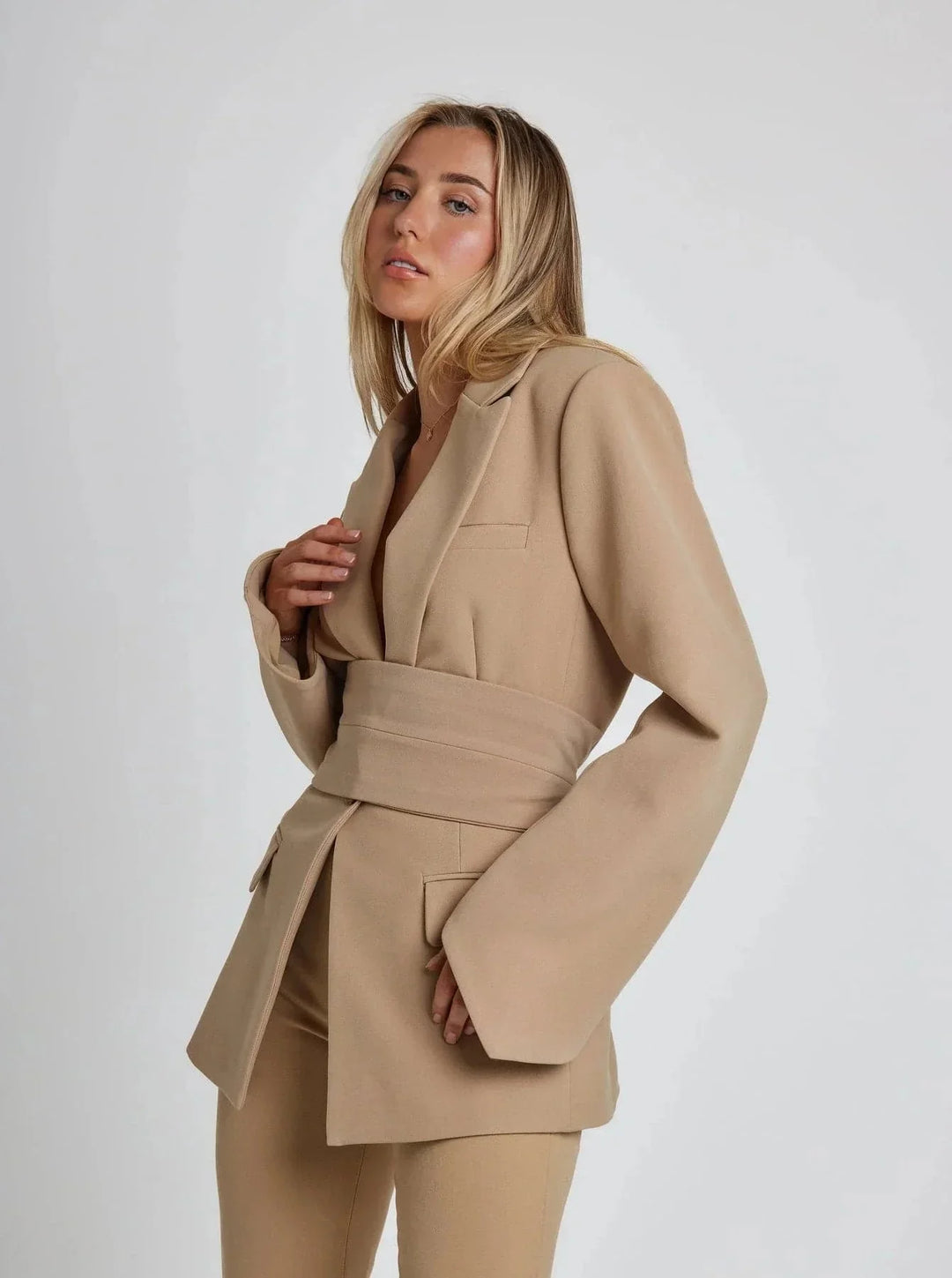 Wrap Blazer for Women with Tie Belt and Long Sleeves