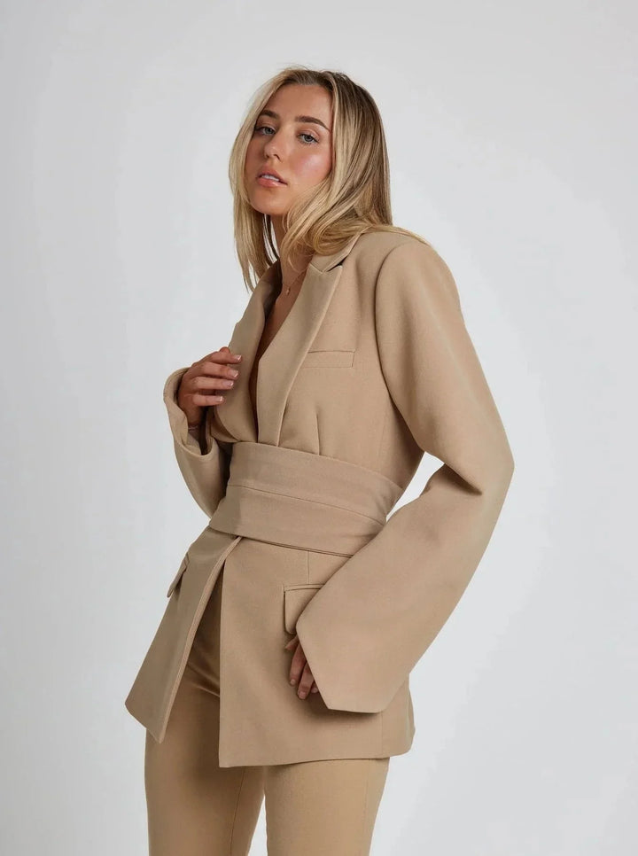 Wrap Blazer for Women with Tie Belt and Long Sleeves